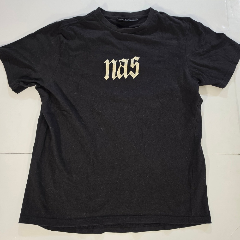 Nas The World Is Yours Graphic T-Shirt Black Gothic Font Mens Large